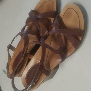Dansko Leather Sandals with Wedge Heel, Size 36
